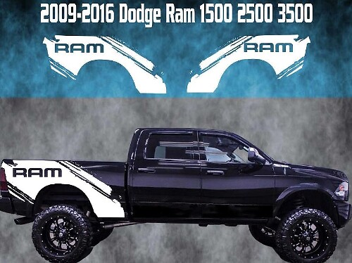 Mud Splash Rear Side  Vinyl Decal Set for Dodge Ram 1500-3500 2009-2016