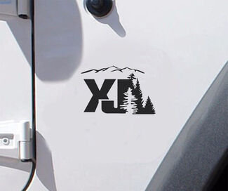2 of Jeep XJ tree mountain Decal Wrangler Decals Stickers