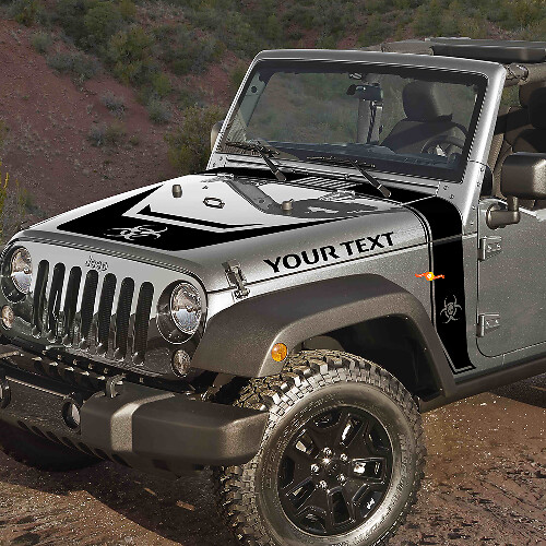 Biohazard Style Stripes Hood Blackout Vinyl Decal Kit for Jeep Rubicon 1