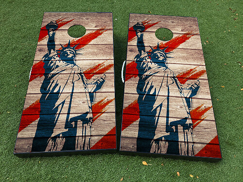 Statue of Liberty American Flag Cornhole Board Wrap Decal Kit