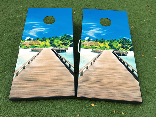 Ocean Tropical Beach Cornhole Board Game Decal VINYL WRAPS with LAMINATED