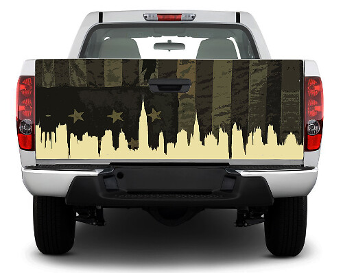 USA Flag & Chicago Silhouette Tailgate Vinyl Decal for Pick-up Trucks SUVs