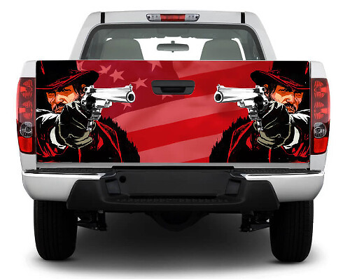 USA Flag Cowboy Tailgate Vinyl Decal Sticker for Trucks 