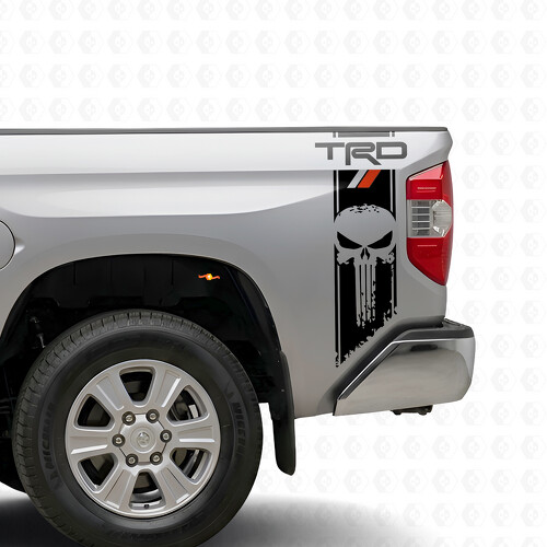 TRD Punisher Skull Stripes Bedside Vinyl Decal Sticker for Toyota Tundra
