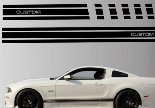 Custom Outline Lettering Triple Strobe Rocker Panel Side Stripes Vinyl Decal Pair for Musclecar Musclecarmodel 2010-2014