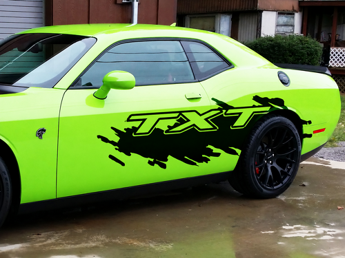 TXT Splash Grunge Side Vinyl Decal Sticker for Dodge Challenger SRT, Hellcat