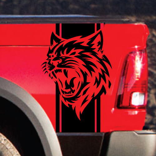 Custom Cat Head Vertical Bed Stripe Pair Hellcat Style Bedside Vinyl Decal Sticker for Dodge Ram 1500