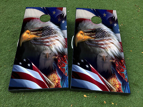 American Flag Eagle Cornhole Board Vinyl Wrap Decal Set