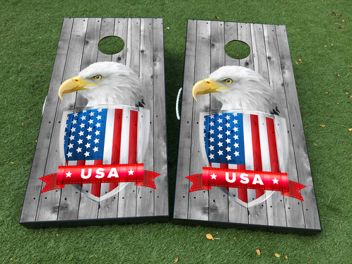 American Eagle USA Flag Cornhole Board Game Decal VINYL WRAPS with LAMINATED