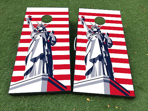 Statue of Liberty American Flag Cornhole Board Wrap Decal Set