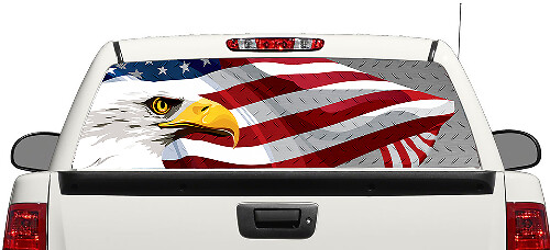Bald Eagle & USA Flag Rear Window Vinyl Decal Sticker