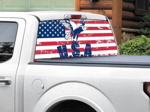 USA flag Bald patriotic Distressed style Rear Window Decal Sticker Pick-up Truck SUV Car any size 