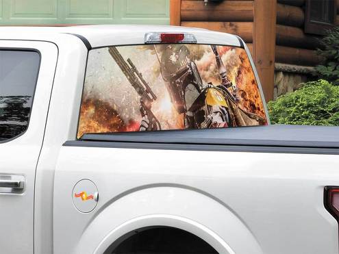 Boba Fett Bounty Hunter Explosion Gun Rear Window Decal Sticker Pick-up Truck SUV Car any size 