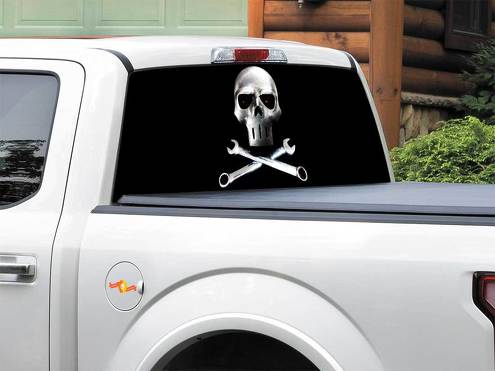 Flame skeletons USA US flag Rear Window Decal Sticker Pick-up Truck SUV Car