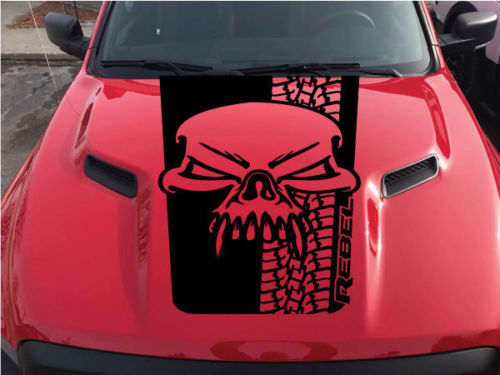 Skull Tire Track Rebel Hood Vinyl Decal for Dodge Ram