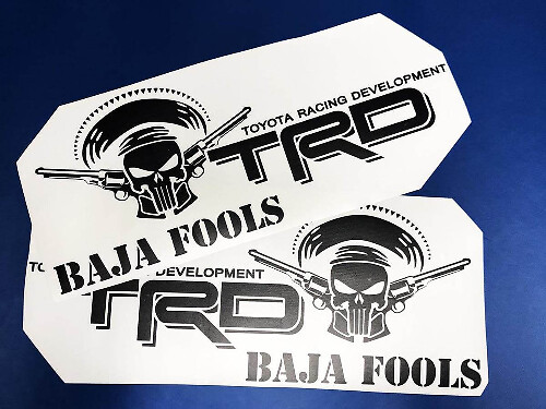 TRD Style Baja Fools Punisher Skull Bed Side Decals for Toyota Trucks