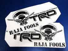 TRD Style Baja Fools Punisher Skull Bed Side Decals for Toyota Trucks_2
