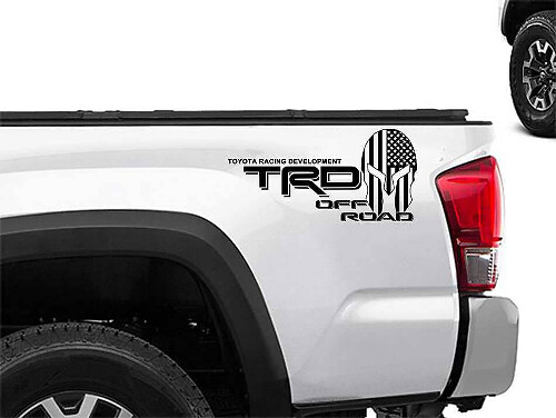 TRD Spartan Helmet USA Flag Style Bedside Vinyl Decal Set for Toyota Trucks