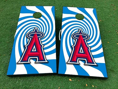 Los Angeles Angels Baseball Spiral Cornhole Board Vinyl Decal Wrap Set