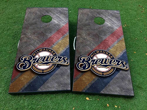 Milwaukee Brewers Baseball Cornhole Board Vinyl Wrap Decal Set