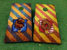 2 houses of Hogwarts on your choice Gryffindor Ravenclaw Hufflepuff Slytherin Cornhole Board Game Decal VINYL WRAPS with LAMINATED 2
