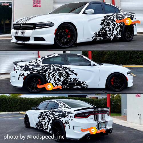 Custom Cat Head Distressed Stripe Pattern Full Kit Vinyl Decal Sticker for Dodge Charger