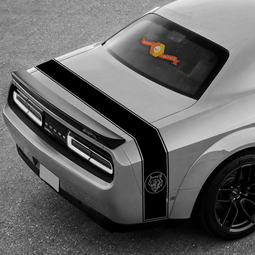 Custom Cat Head Double Outline Rear Wrap Stripe Rear Fender Trunk Vinyl Decal Sticker for Dodge Challenger SRT, Hellcat