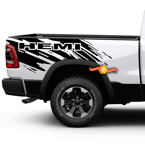 HEMI Splash Grunge Bed Side Vinyl Decal Graphic for Dodge Ram 