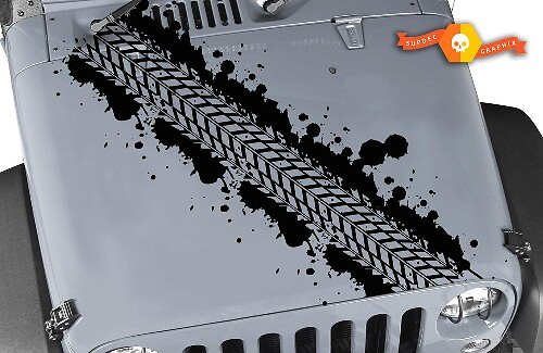 Distressed Mud Tire Tracks Hood Vinyl Decal for Jeep Wrangler