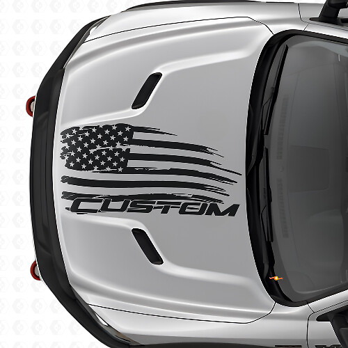 Distressed American Flag & Lettering Hood Vinyl Decal for Dodge Ram 