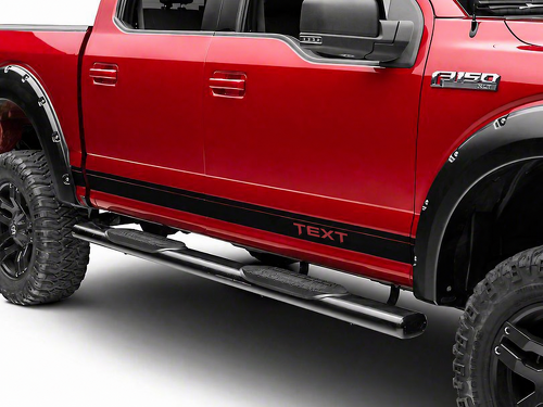 TEXT Black Pinstriped Stripes Rocker Panel Vinyl Decal Sticker for Ford F-150