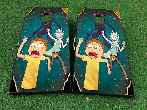 Rick and Morty Inspired Cornhole Board Vinyl Wrap Decal Set of 2