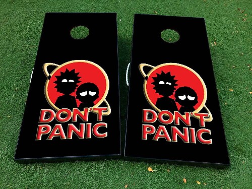 Don't Panic Rick and Morty Inspired Cornhole Board Vinyl Wrap Decal Set