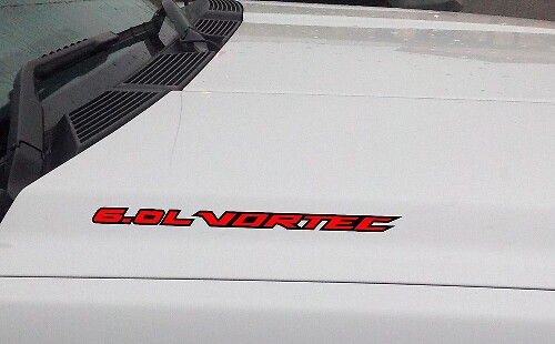 Outlined 6.0L Vortec Hood Decal Pair for Chevrolet Silverado GMC Sierra