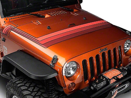 Retro Style Orange Hood Stripes Vinyl Decal for Jeep Wrangler JK