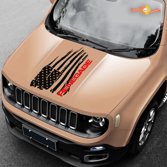 2 Color Hood Jeep Renegade Distressed American Flag Logo SUV Graphic Vinyl Decal