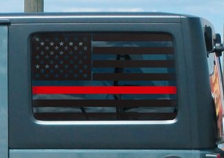 Jeep Hardtop Flag Decal Set -Thin Red Line Fire USA American Wrangler JKU