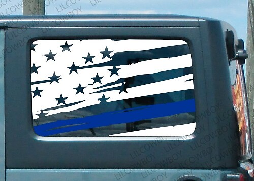 Distressed Blue Line Flag Side Vinyl Sticker Decal 2 for Jeep Police Lives Matter
