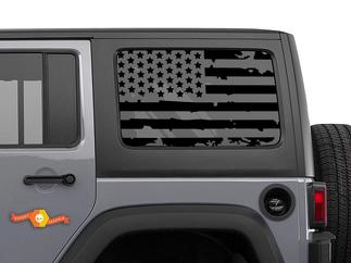 2x Jeep Hardtop Flag Decal Distressed worn USA American Wrangler JKU Window