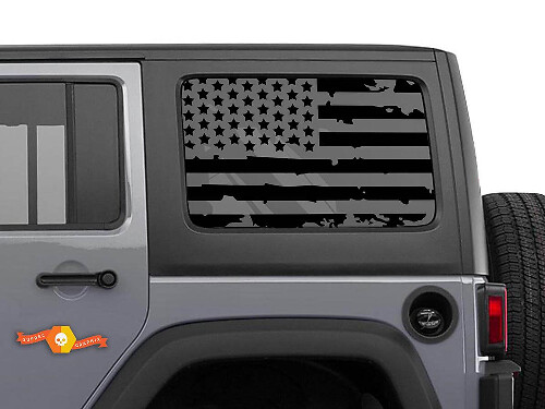 Distressed American Flag Hardtop Window Decal Set for Jeep Wrangler JKU