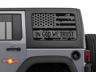 2x Jeep Hardtop Flag Decal - In GOD We Trust - USA American Wrangler Window