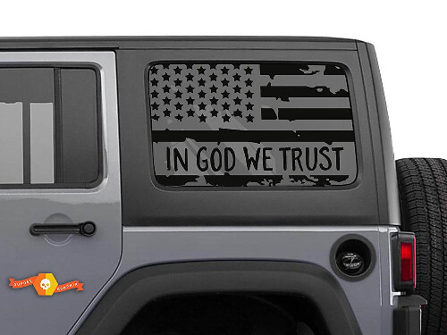 In God We Trust USA Flag Side Window Vinyl Decal Kit for Jeep Wrangler