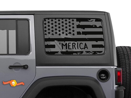 2x Jeep Hardtop Flag Sticker Decal - 'Merica - USA American Wrangler JKU Window