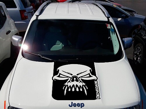 Hood Skull Grunge Graphic Vinyl Decal Sticker Side for Jeep Renegade