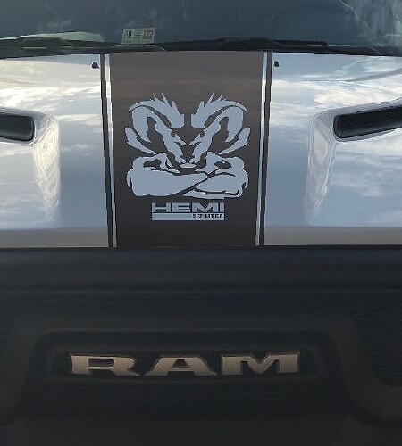 Hemi Rebel 5.7L Hood Racing Stripe Vinyl Decal Sticker for Dodge Ram (Factory Style)
