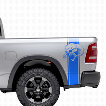 Outline Stripes with Skull Bedside Vinyl Decal Sticker for Dodge Ram 1500_2