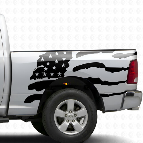 USA Flag in Splash Style Bedside Vinyl Decal Sticker for Dodge Ram 1500