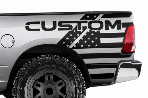 CUSTOM USA Flag Stripes Bedside Vinyl Decal Sticker for Dodge Ram 1500 / 2500 / 3500 2009-2018