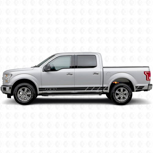 Dual Stripes Custom Text Side Bedside Door Vinyl Decal Sticker for Ford F-150 2015-2017