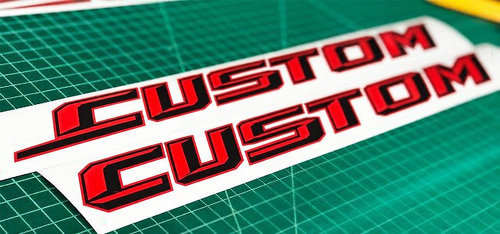 CUSTOM Red and Black Outlined Lettering Bedside Vinyl Decal Pair for Ford F-150 2015-2016